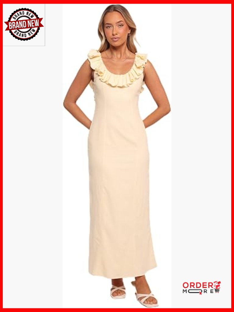 Maxi Dress A-Line Sleeveless Round Neck Ruffle Zip Back Formal Party